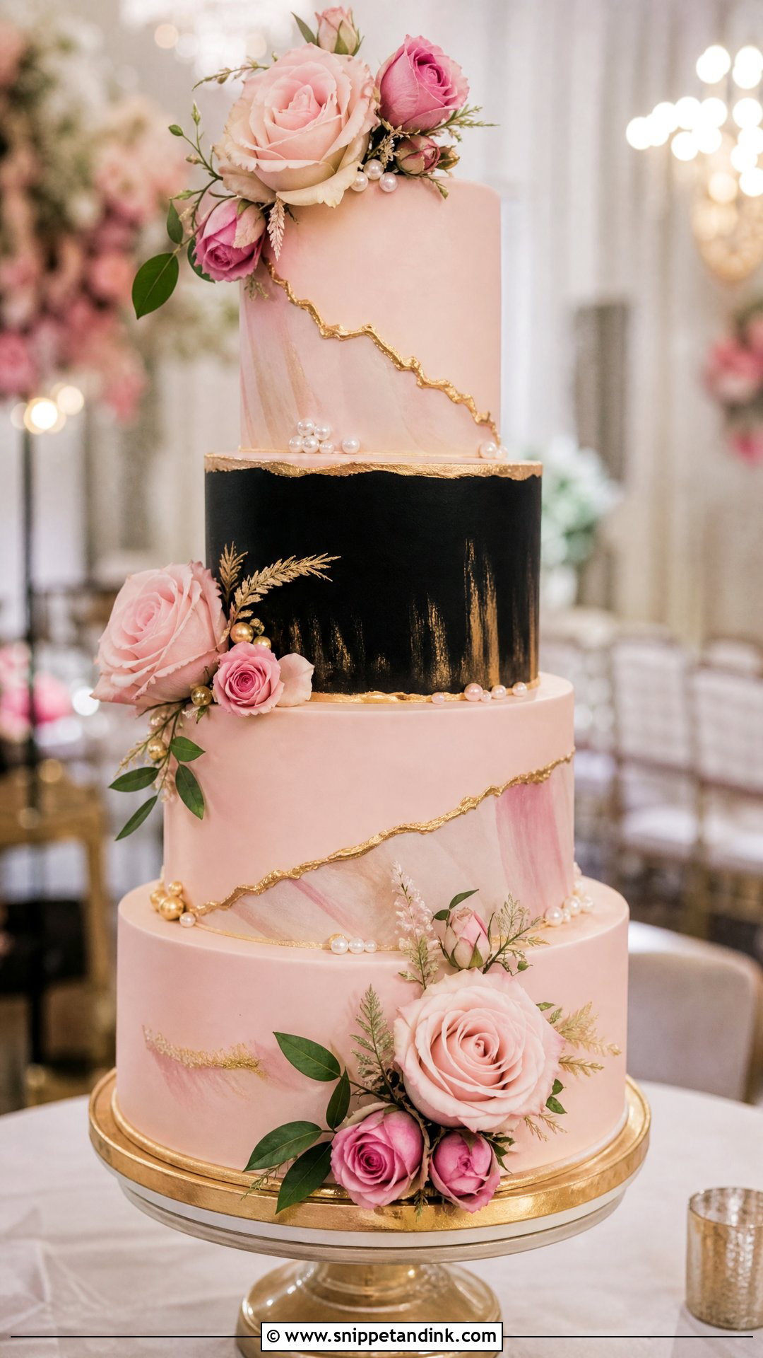 Pink And Black Wedding Cake With Gold - Snippet and Ink - 25 Pink and Black Cake Ideas for Wedding