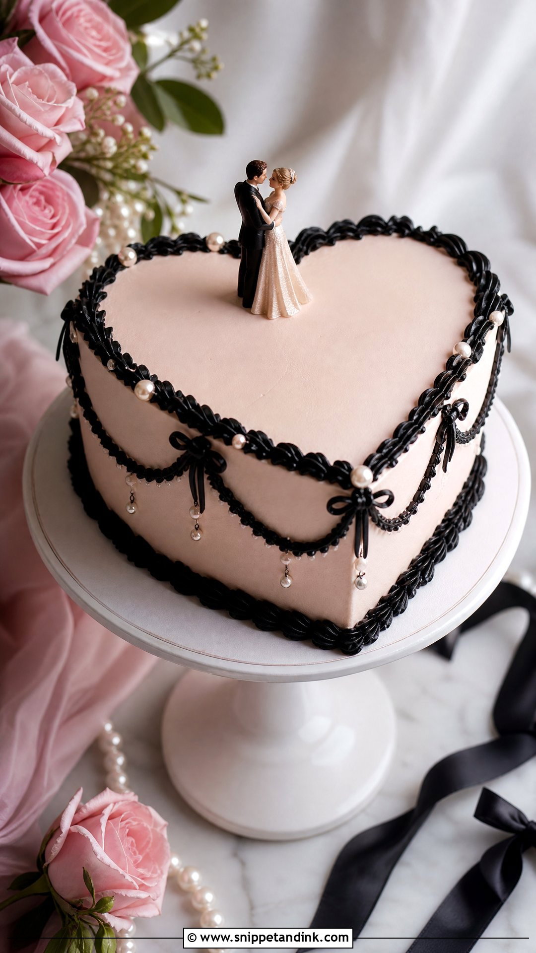 Pink And Black Wedding Cake With Heart Shape - Snippet and Ink - 25 Pink and Black Cake Ideas for Wedding