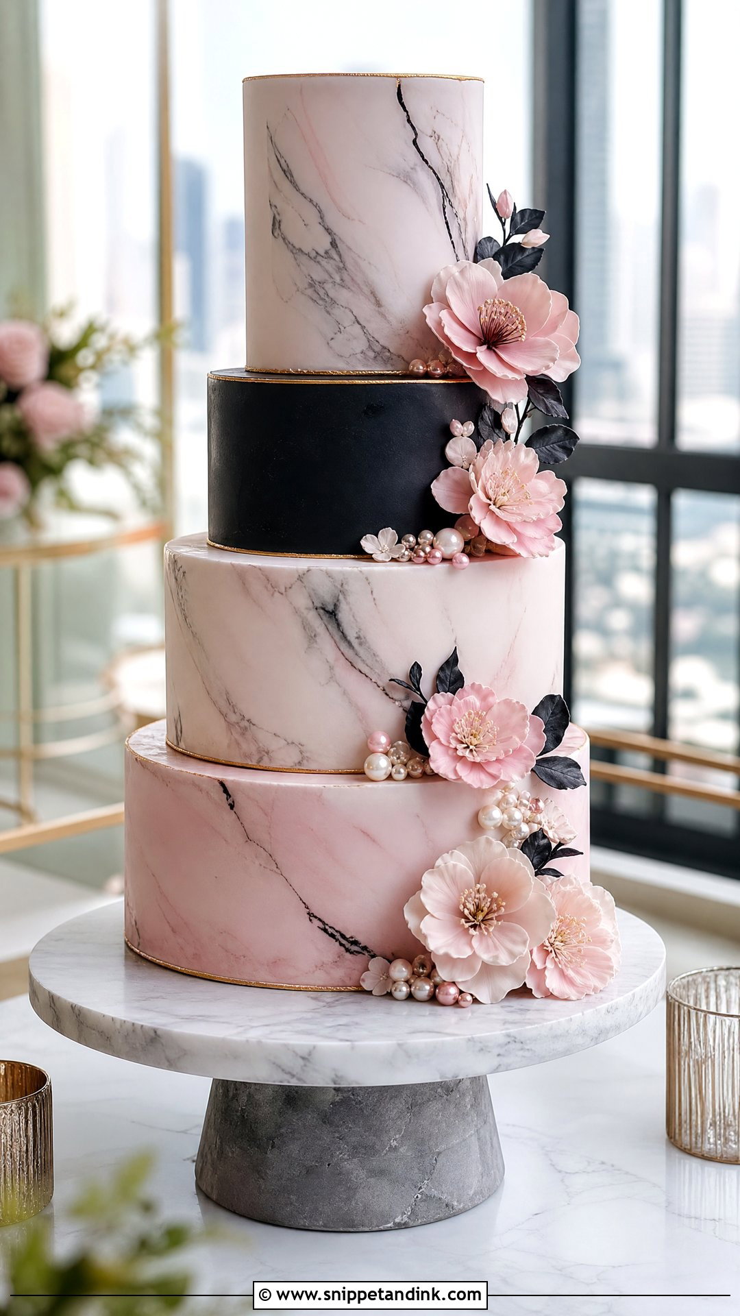 Pink And Black Wedding Cake With Marble - Snippet and Ink - 25 Pink and Black Cake Ideas for Wedding