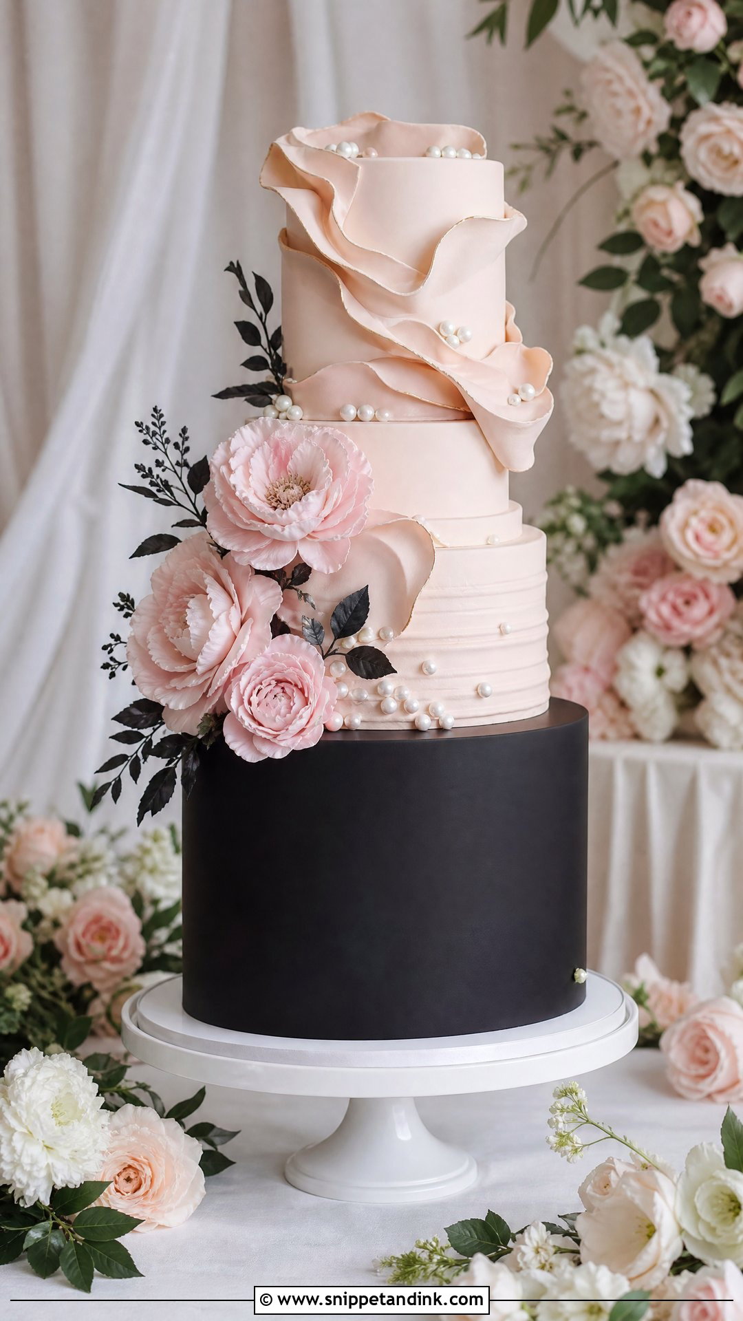 Pink And Black Wedding Cake With Ruffles - Snippet and Ink - 25 Pink and Black Cake Ideas for Wedding