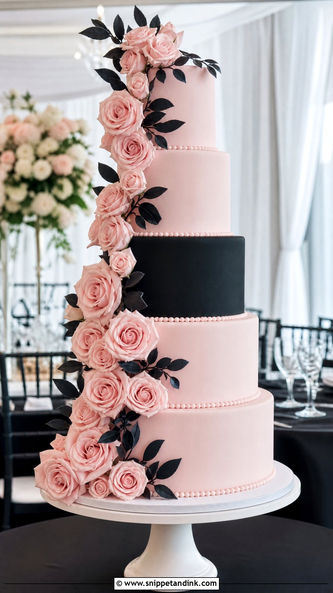 Pink And Black Wedding Cake With Tall Tiers - Snippet and Ink - 25 Pink and Black Cake Ideas for Wedding