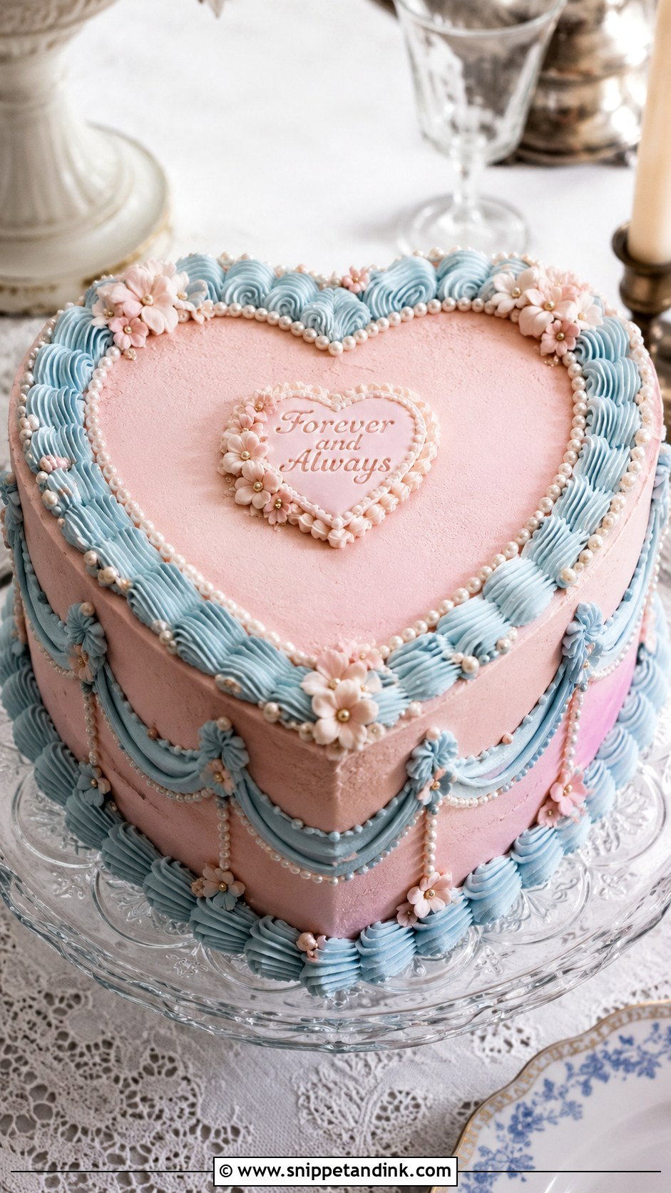 Pink And Blue Heart Wedding Cake - Snippet and Ink - 20 Pink and Blue Vintage Cake Ideas for Wedding
