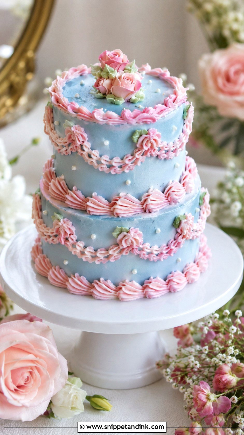 Pink And Blue Mini Wedding Cake - Snippet and Ink - 20 Pink and Blue Vintage Cake Ideas for Wedding