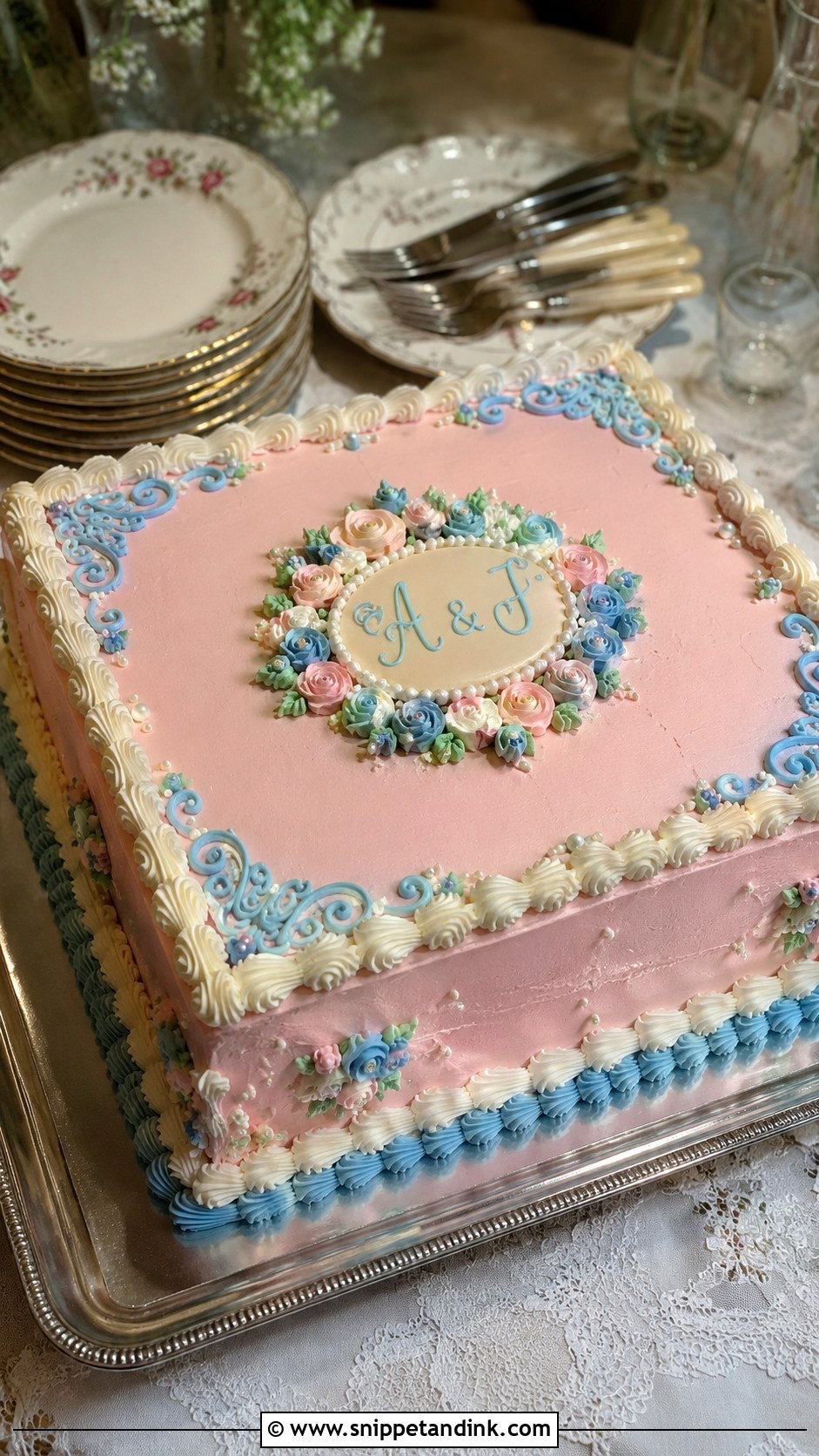 Pink And Blue Sheet Wedding Cake - Snippet and Ink - 20 Pink and Blue Vintage Cake Ideas for Wedding