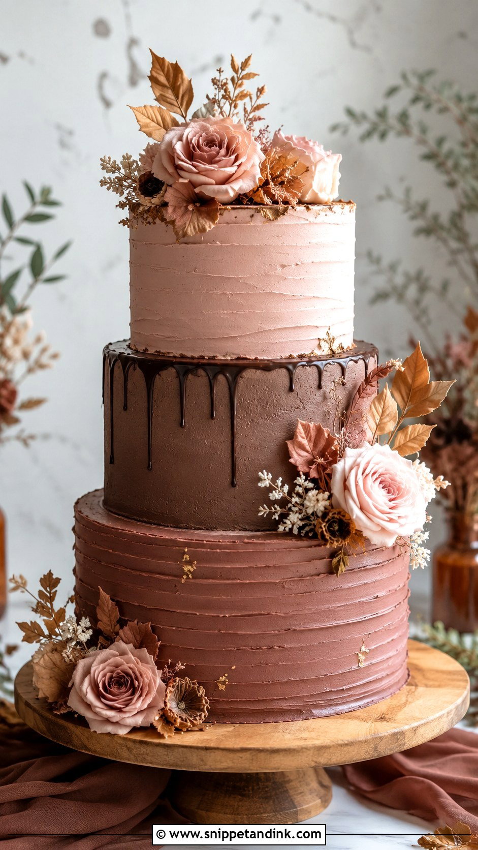 Pink And Brown Fall Wedding Cake - Snippet and Ink - 20 Pink and Brown Wedding Cake Ideas