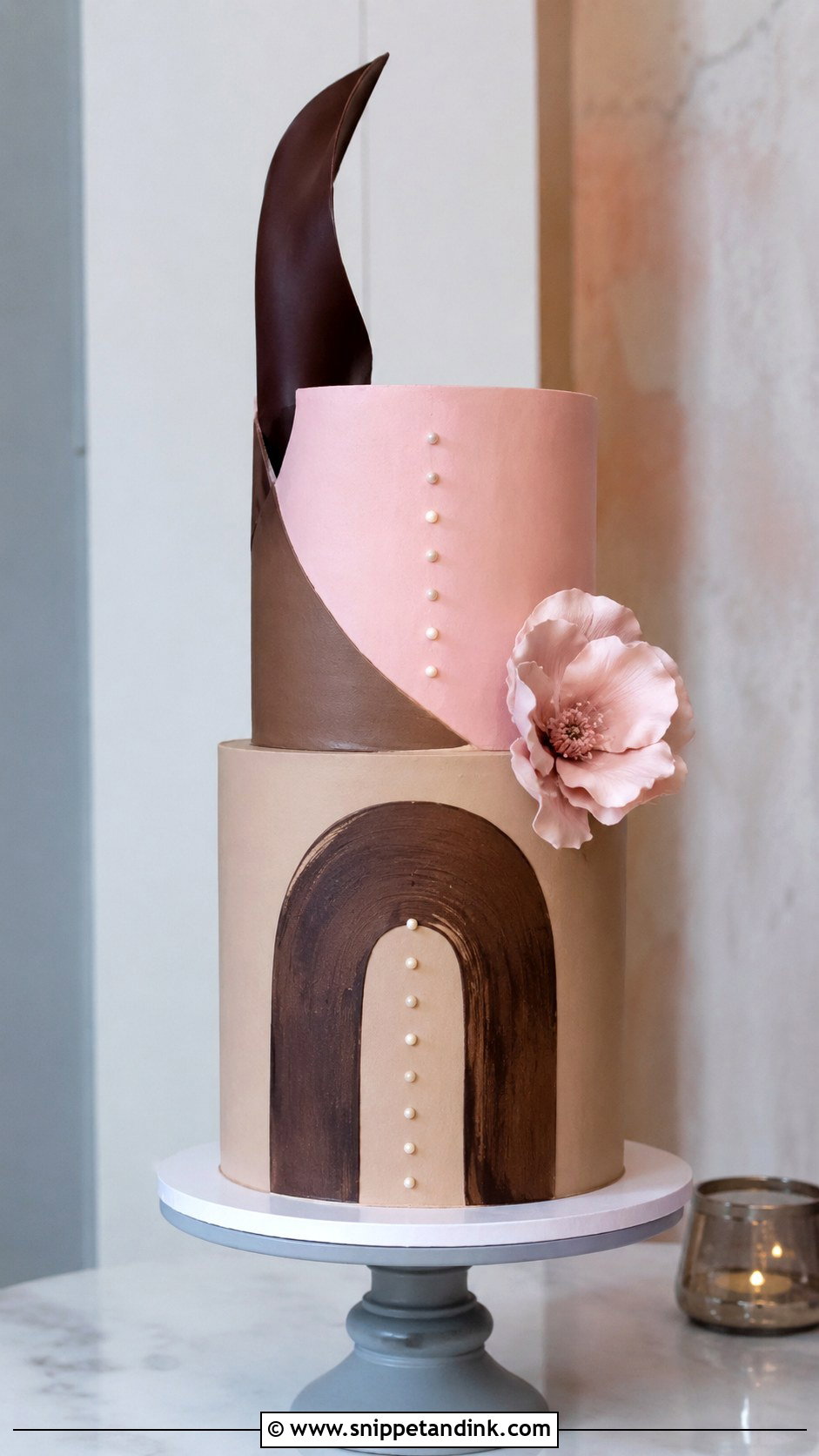 Pink And Brown Modern Wedding Cake - Snippet and Ink - 20 Pink and Brown Wedding Cake Ideas