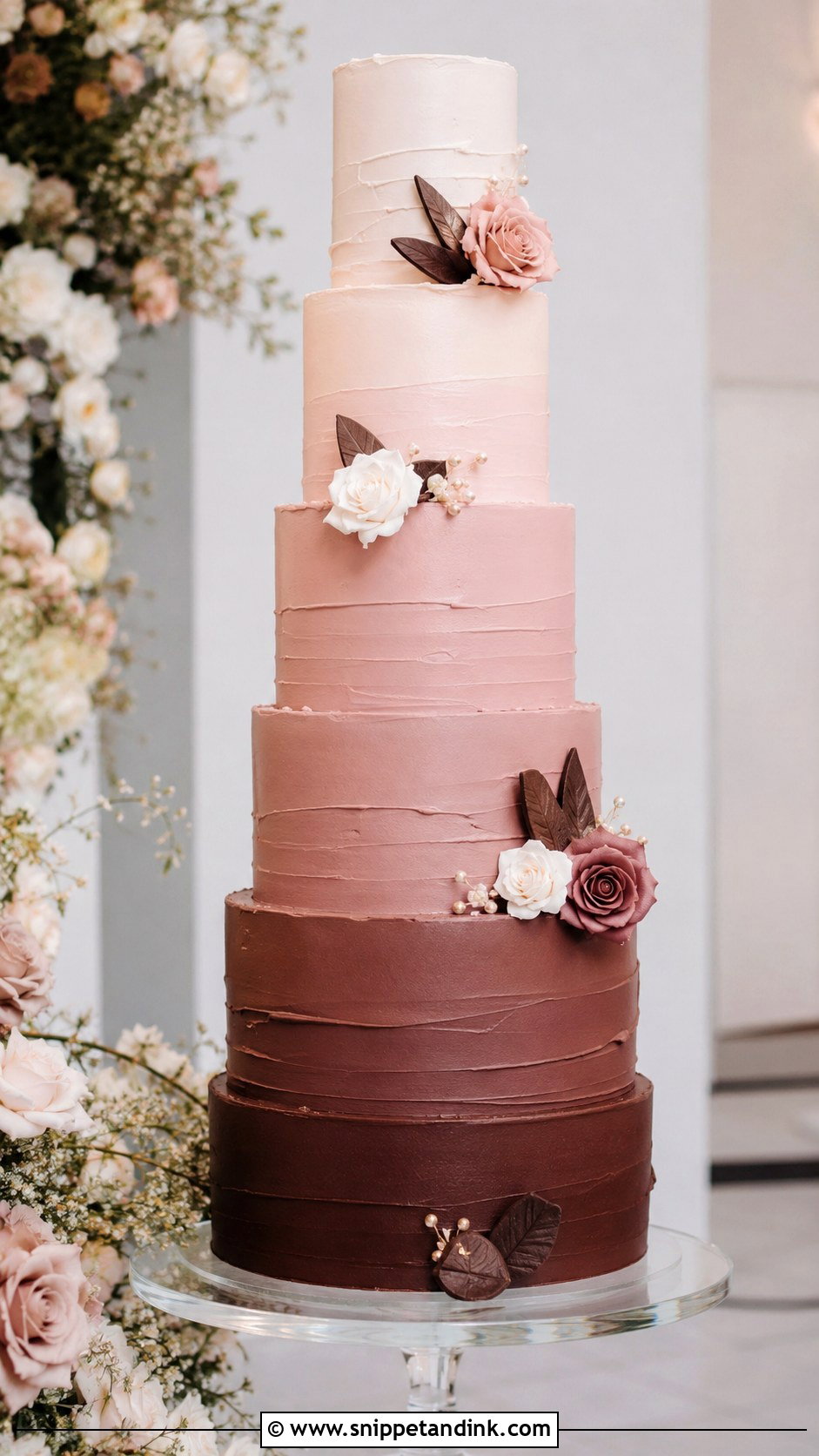 Pink And Brown Ombre Wedding Cake - Snippet and Ink - 20 Pink and Brown Wedding Cake Ideas