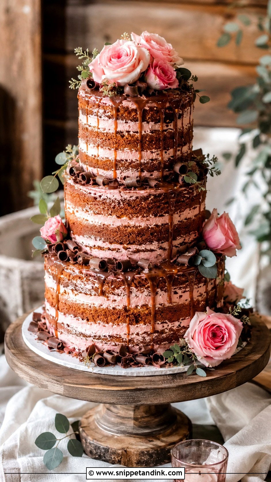 Pink And Brown Rustic Wedding Cake - Snippet and Ink - 20 Pink and Brown Wedding Cake Ideas