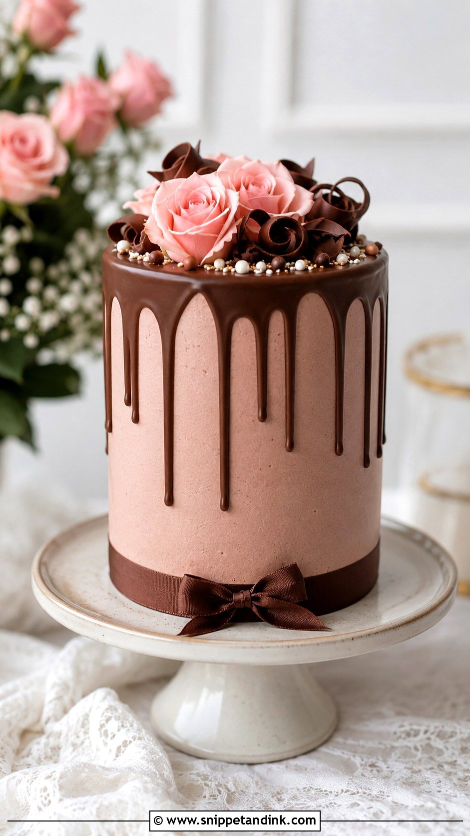 Pink And Brown Small Wedding Cake - Snippet and Ink - 20 Pink and Brown Wedding Cake Ideas