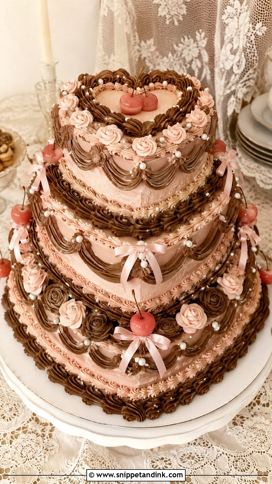 Pink And Brown Vintage Wedding Cake - Snippet and Ink - 20 Pink and Brown Wedding Cake Ideas