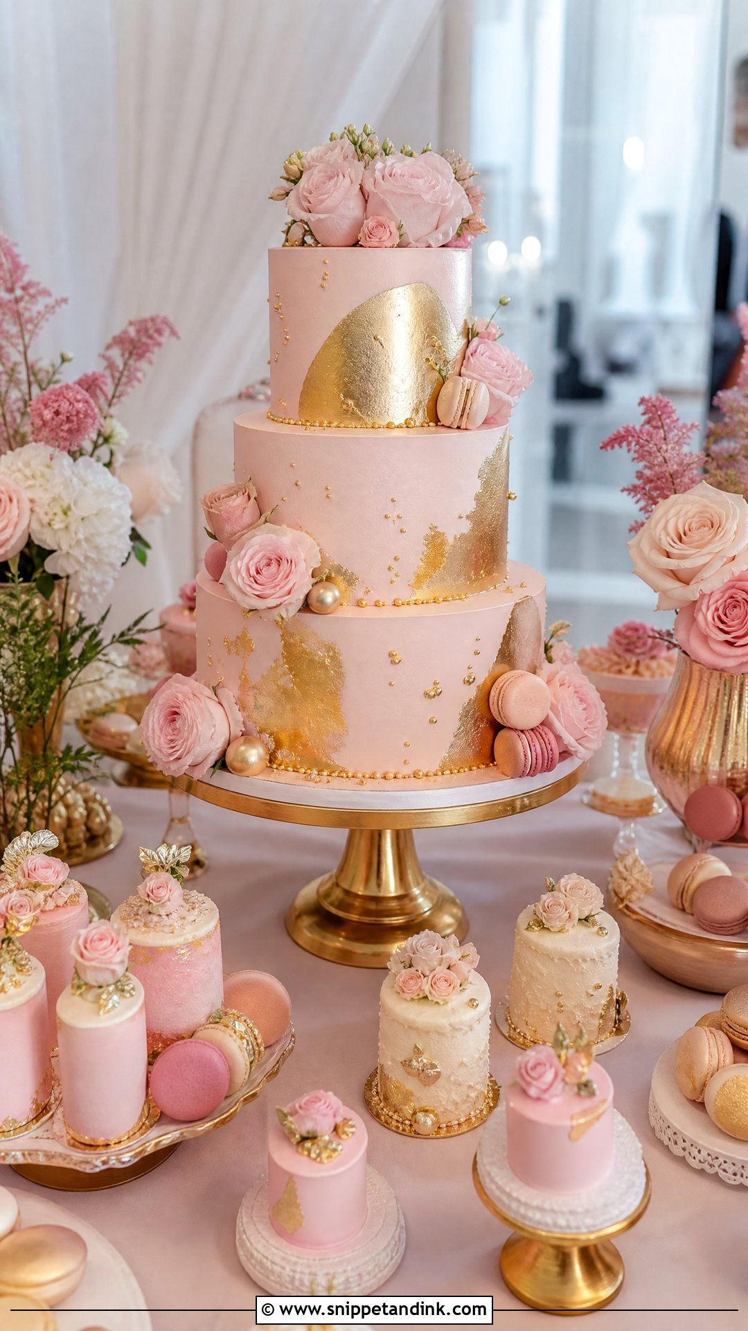 Pink And Gold Cake Table Wedding Cake - Snippet and Ink - 20 Pink and Gold Cakes for Wedding
