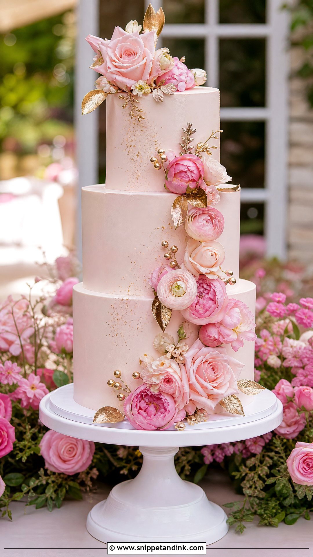 Pink And Gold Floral Wedding Cake - Snippet and Ink - 20 Pink and Gold Cakes for Wedding