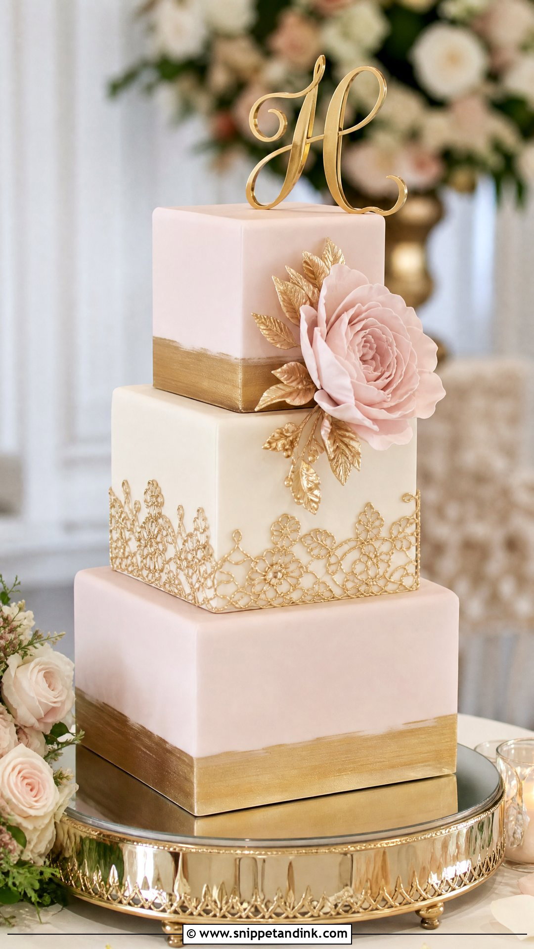 Pink And Gold Fondant Wedding Cake - Snippet and Ink - 20 Pink and Gold Cakes for Wedding