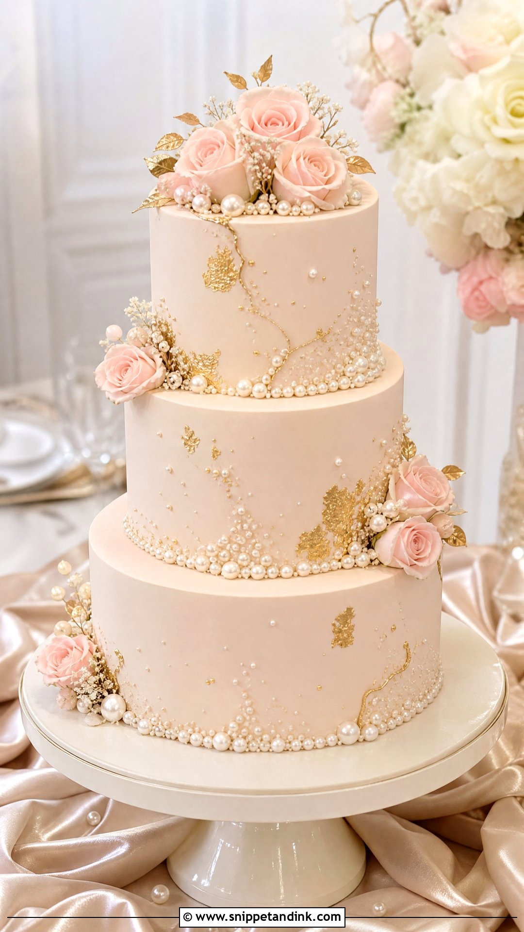Pink And Gold Pearl Wedding Cake - Snippet and Ink - 20 Pink and Gold Cakes for Wedding
