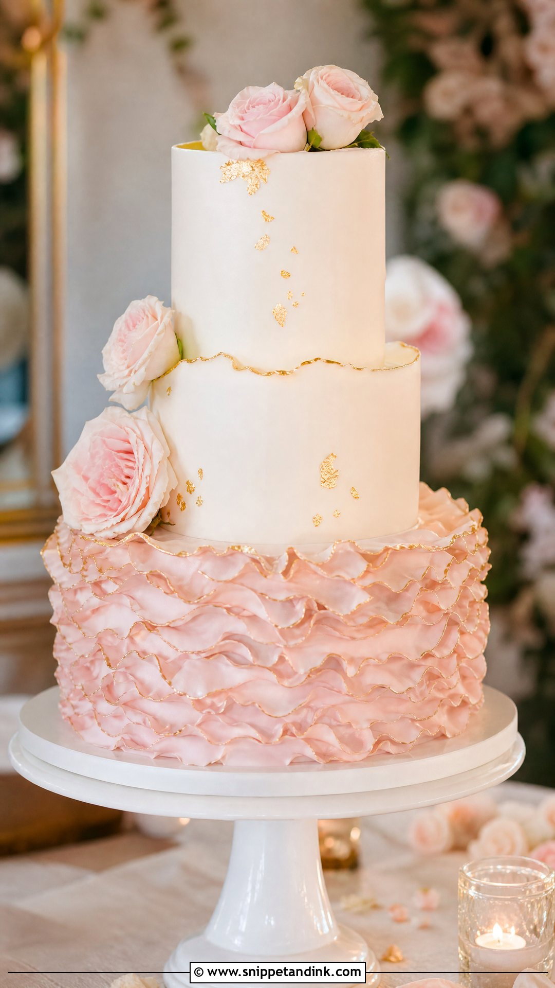 Pink And Gold Ruffle Wedding Cake - Snippet and Ink - 20 Pink and Gold Cakes for Wedding