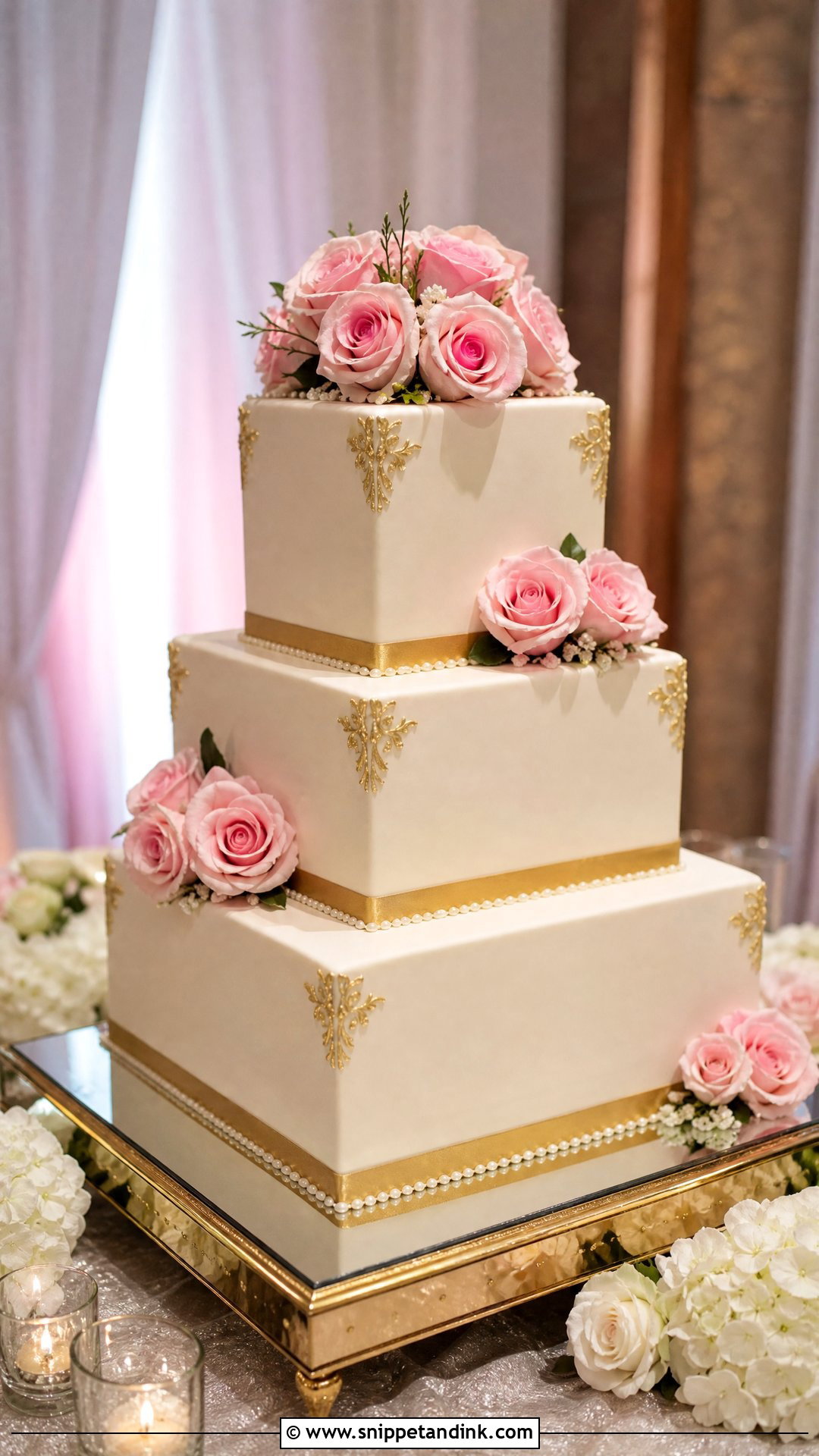 Pink And Gold Square Wedding Cake - Snippet and Ink - 20 Pink and Gold Cakes for Wedding