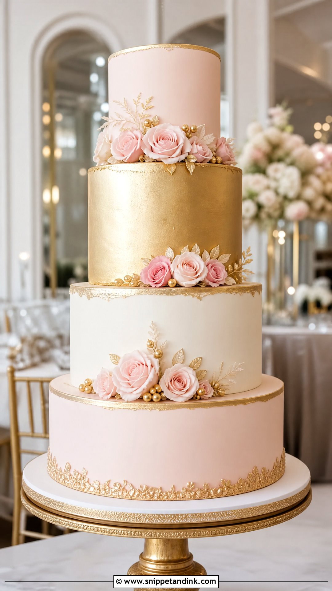 Pink And Gold Tiered Wedding Cake - Snippet and Ink - 20 Pink and Gold Cakes for Wedding