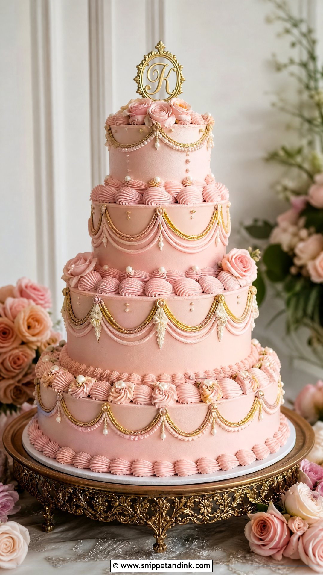 Pink And Gold Vintage Wedding Cake - Snippet and Ink - 20 Pink and Gold Cakes for Wedding