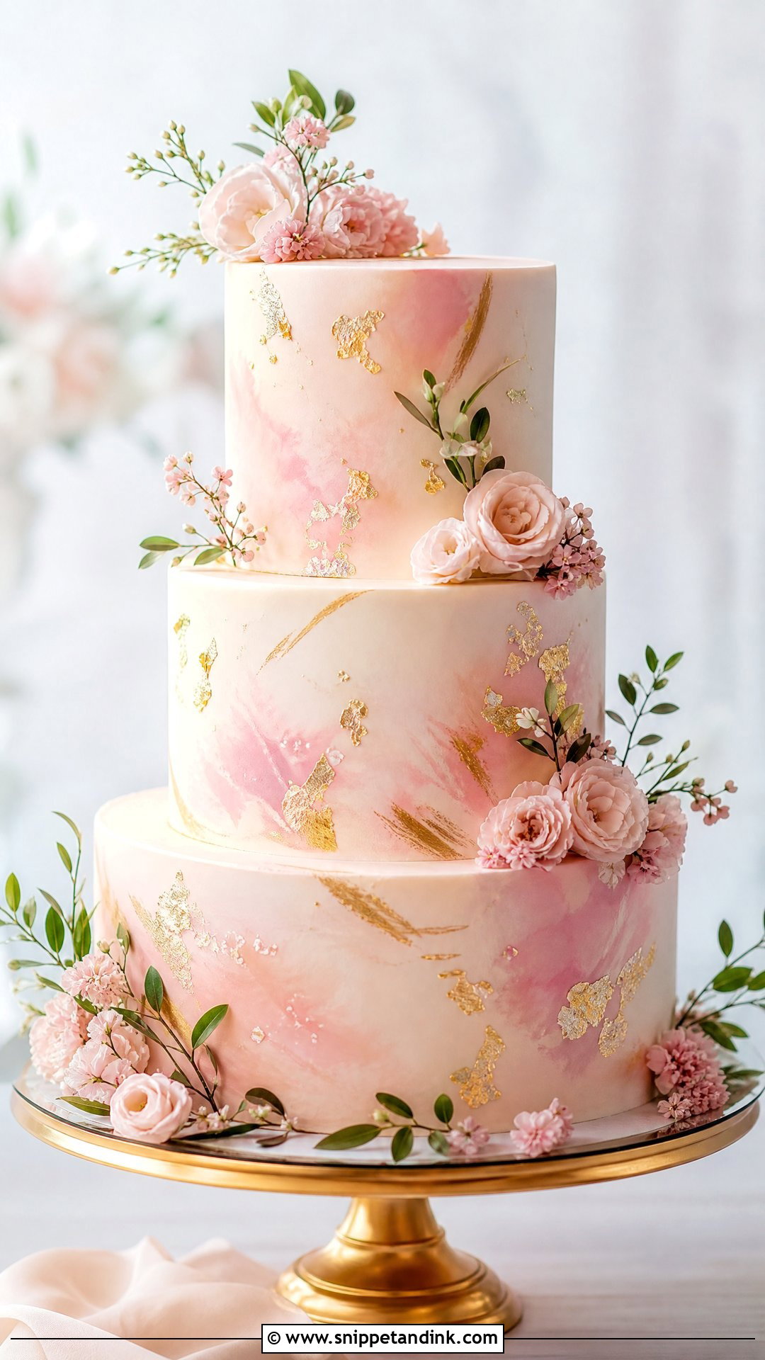 Pink And Gold Watercolor Wedding Cake - Snippet and Ink - 20 Pink and Gold Cakes for Wedding