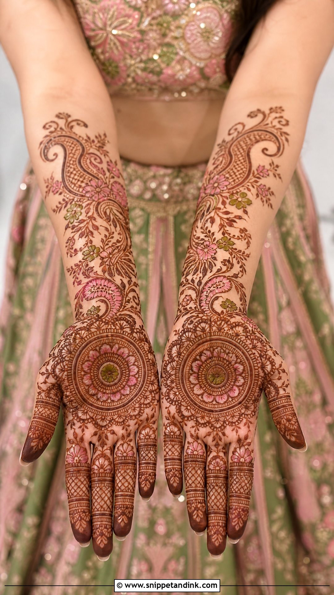 Pink And Green Mehndi Lehnga Design - Snippet and Ink - 25 Mehndi Lehnga Designs
