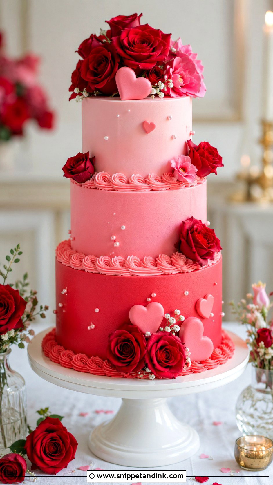 Pink And Red Wedding Cake - Snippet and Ink - 20 Love Wedding Cake Ideas