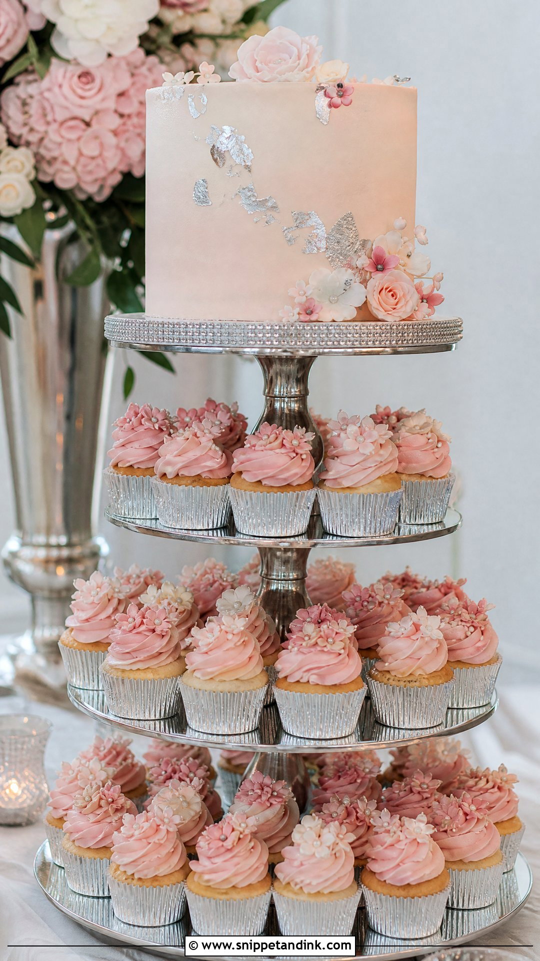 Pink And Silver Cupcake Wedding Cake - Snippet and Ink - 20 Pink and Silver Cake Ideas for Wedding