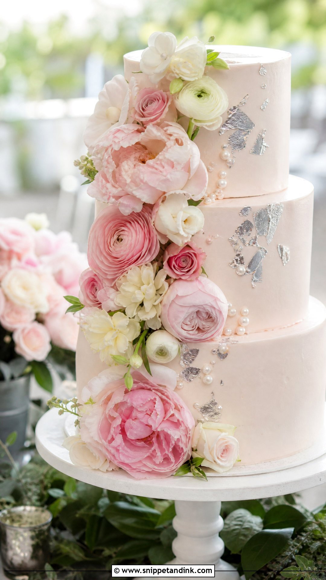 Pink And Silver Floral Wedding Cake - Snippet and Ink - 20 Pink and Silver Cake Ideas for Wedding