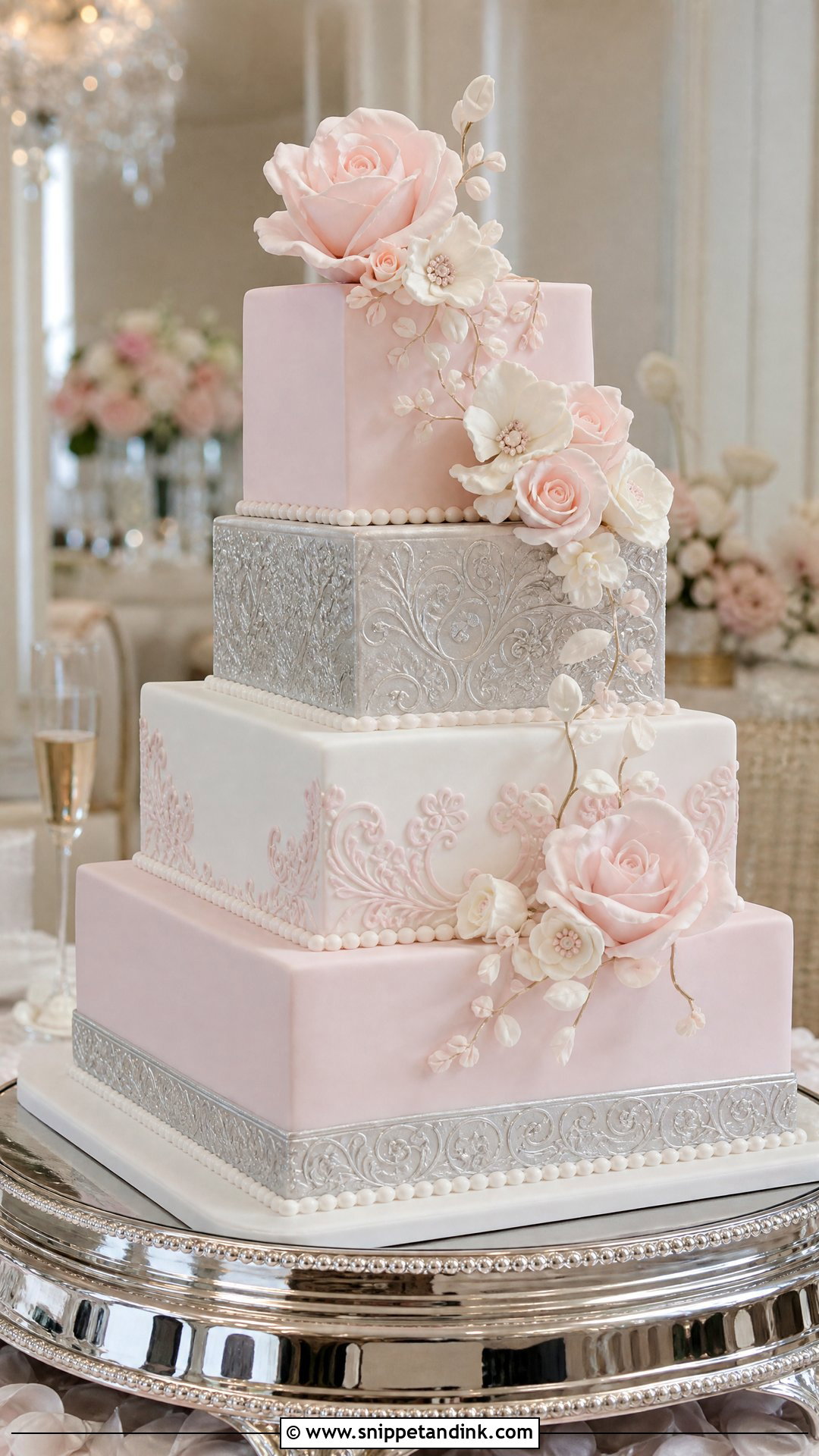 Pink And Silver Fondant Wedding Cake - Snippet and Ink - 20 Pink and Silver Cake Ideas for Wedding