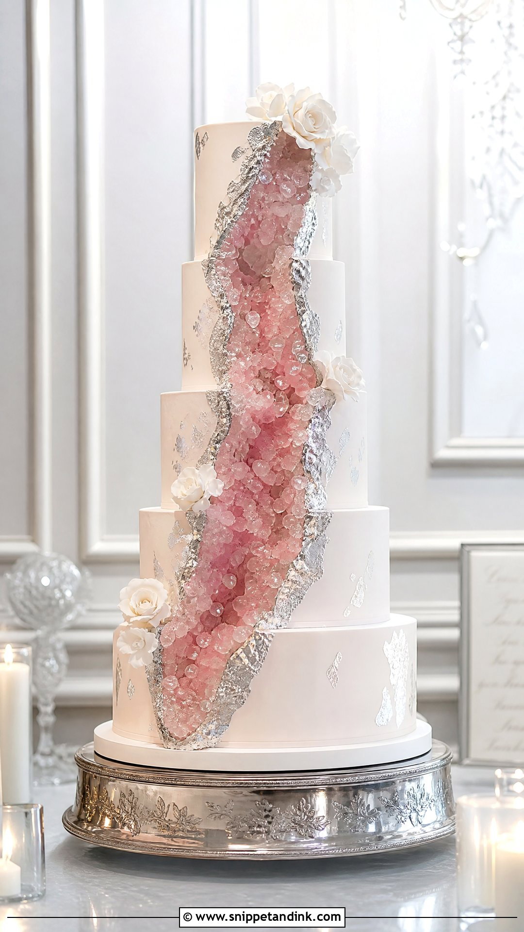 Pink And Silver Geode Wedding Cake - Snippet and Ink - 20 Pink and Silver Cake Ideas for Wedding