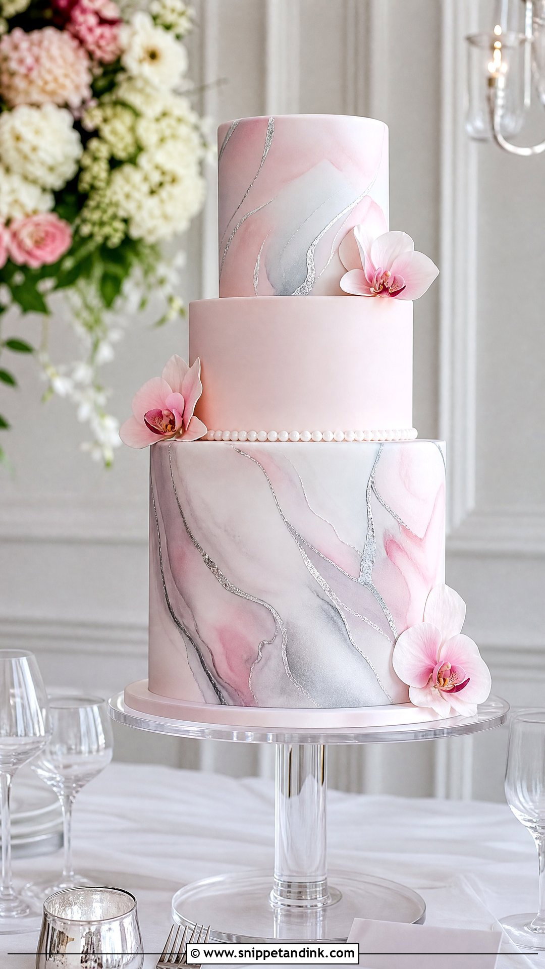 Pink And Silver Marble Wedding Cake - Snippet and Ink - 20 Pink and Silver Cake Ideas for Wedding