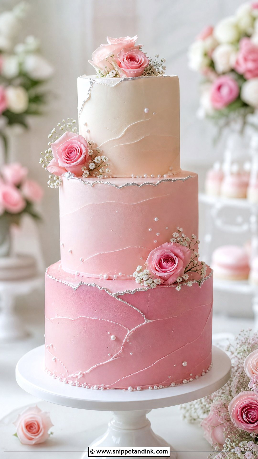Pink And Silver Ombre Wedding Cake - Snippet and Ink - 20 Pink and Silver Cake Ideas for Wedding