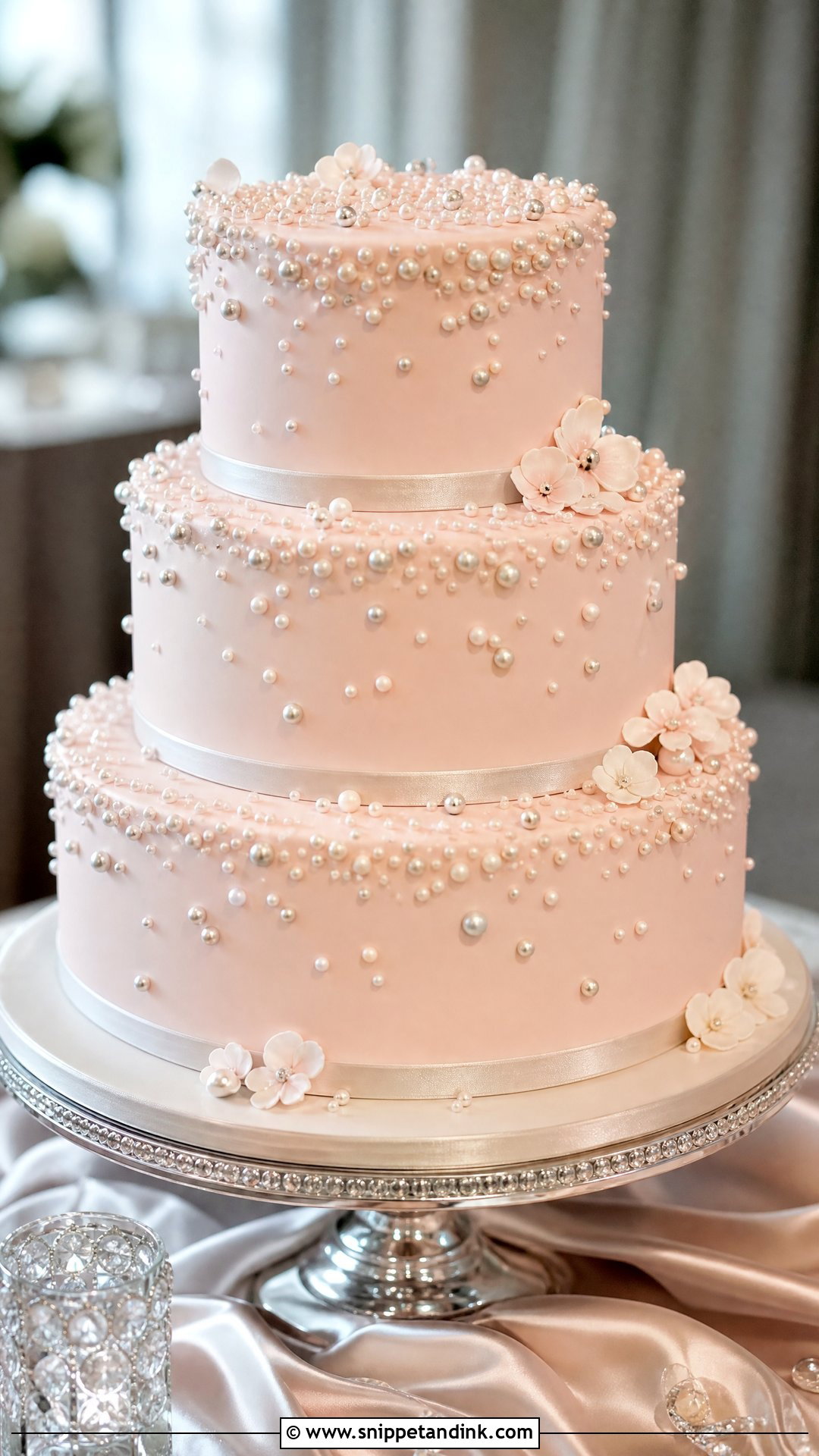 Pink And Silver Pearl Wedding Cake - Snippet and Ink - 20 Pink and Silver Cake Ideas for Wedding