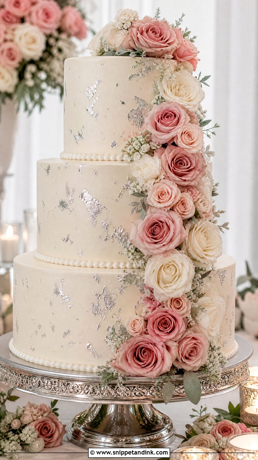 Pink And Silver Rose Wedding Cake - Snippet and Ink - 20 Pink and Silver Cake Ideas for Wedding