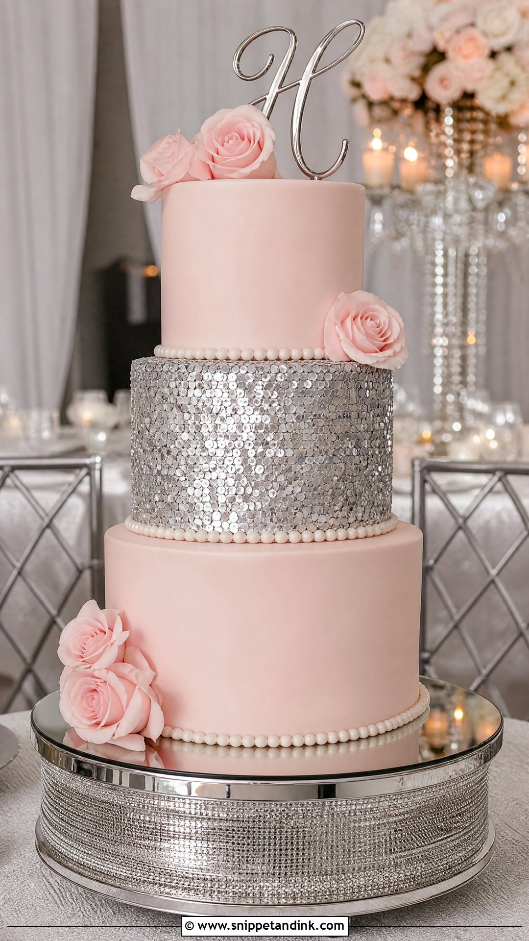 Pink And Silver Sequin Wedding Cake - Snippet and Ink - 20 Pink and Silver Cake Ideas for Wedding