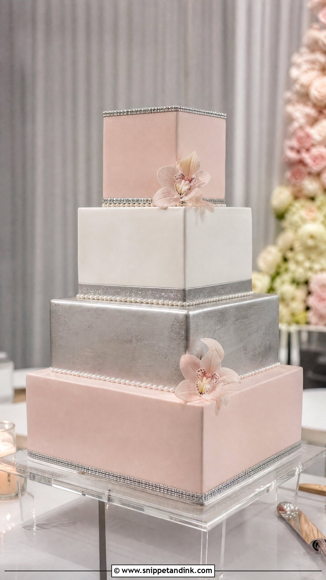 Pink And Silver Square Wedding Cake - Snippet and Ink - 20 Pink and Silver Cake Ideas for Wedding