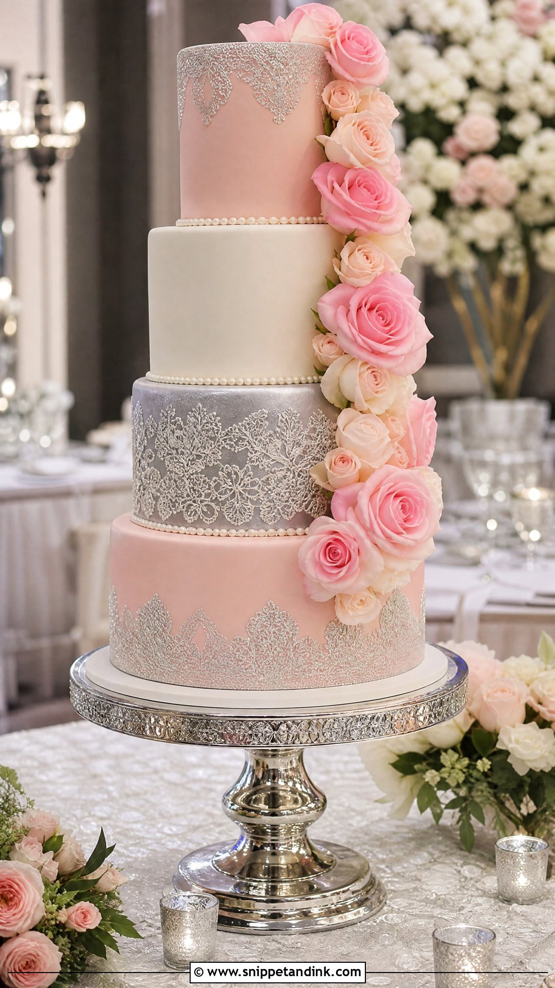 Pink And Silver Tiered Wedding Cake - Snippet and Ink - 20 Pink and Silver Cake Ideas for Wedding