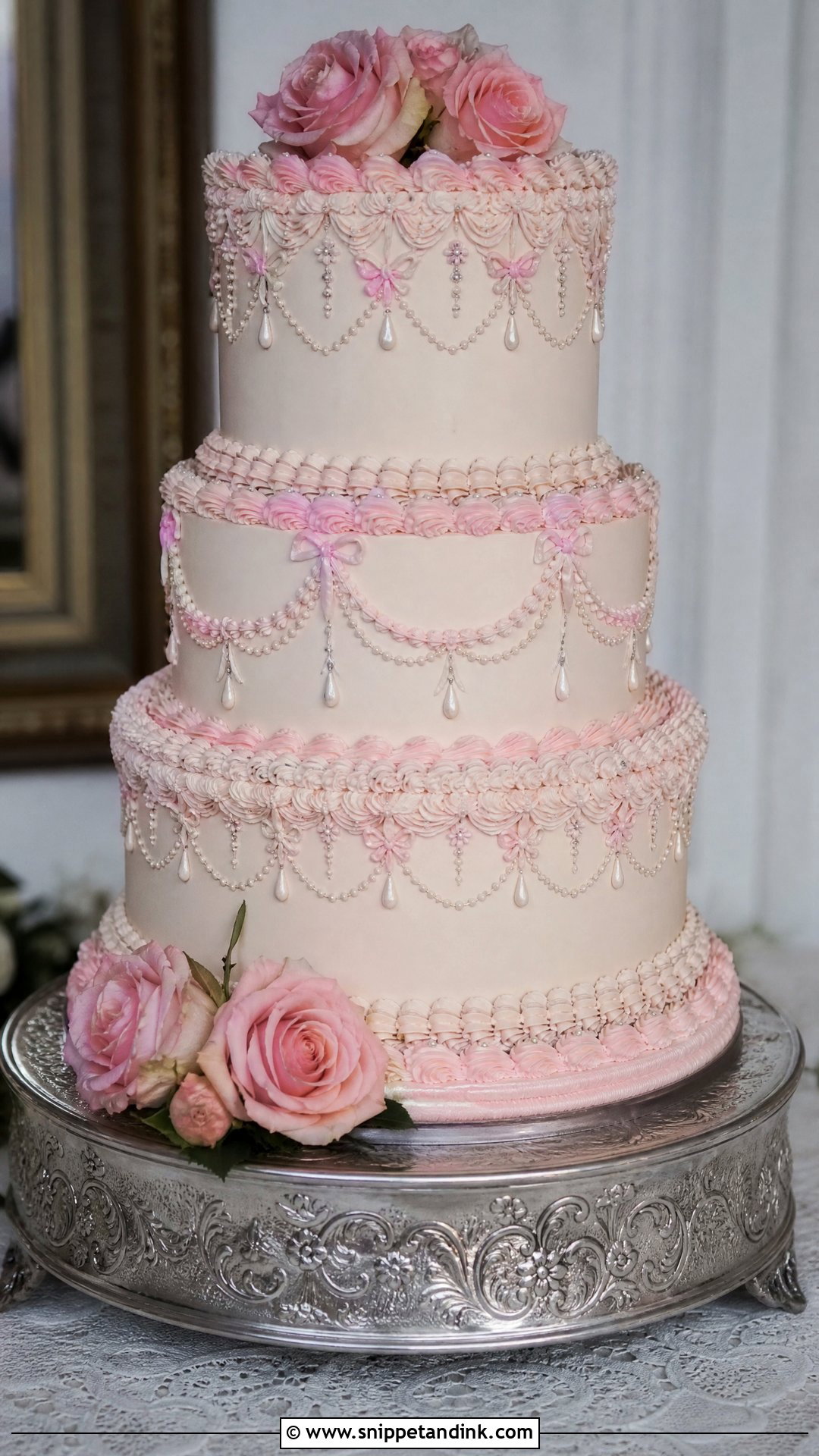 Pink And Silver Vintage Wedding Cake - Snippet and Ink - 20 Pink and Silver Cake Ideas for Wedding