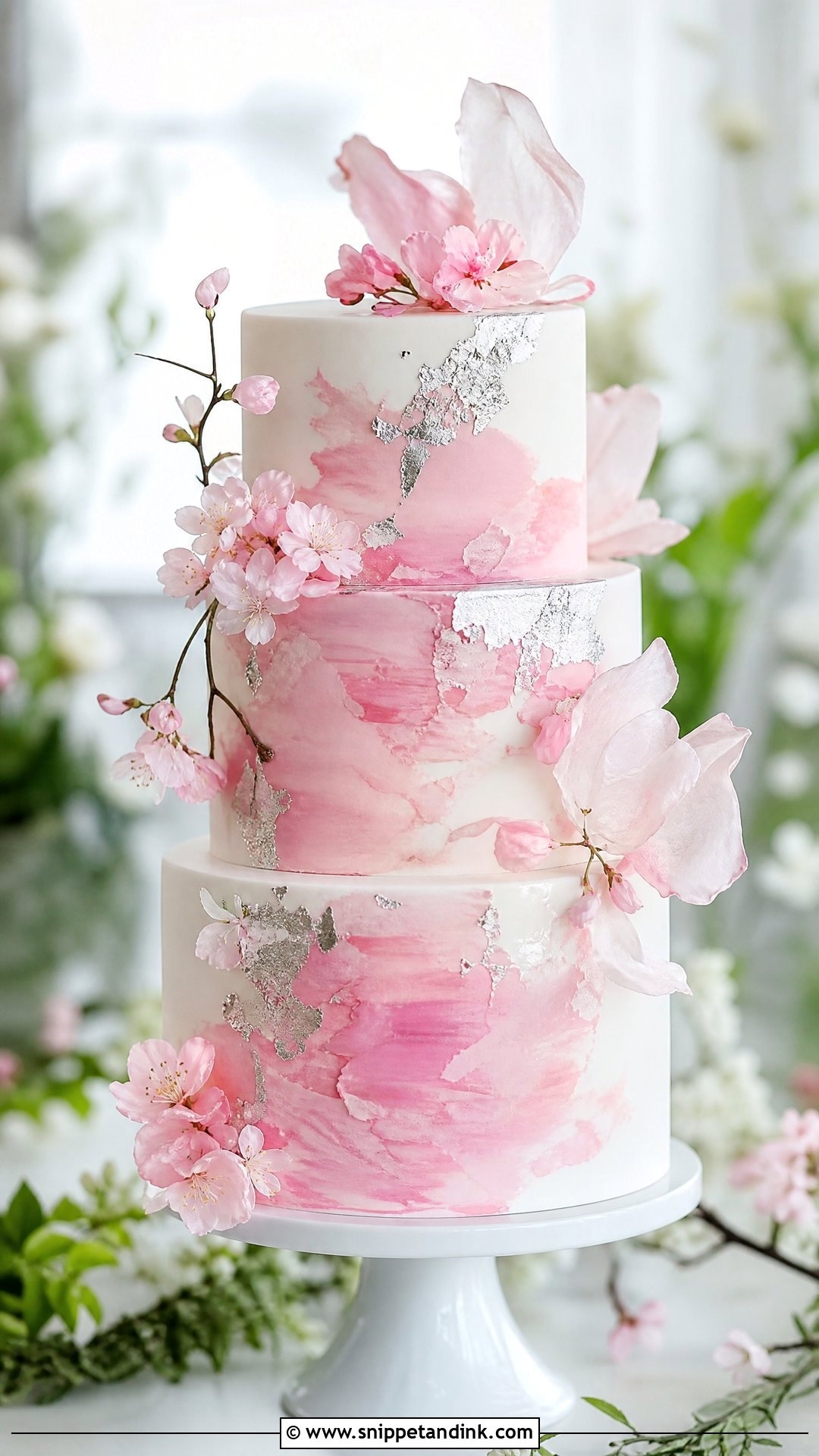 Pink And Silver Watercolor Wedding Cake - Snippet and Ink - 20 Pink and Silver Cake Ideas for Wedding