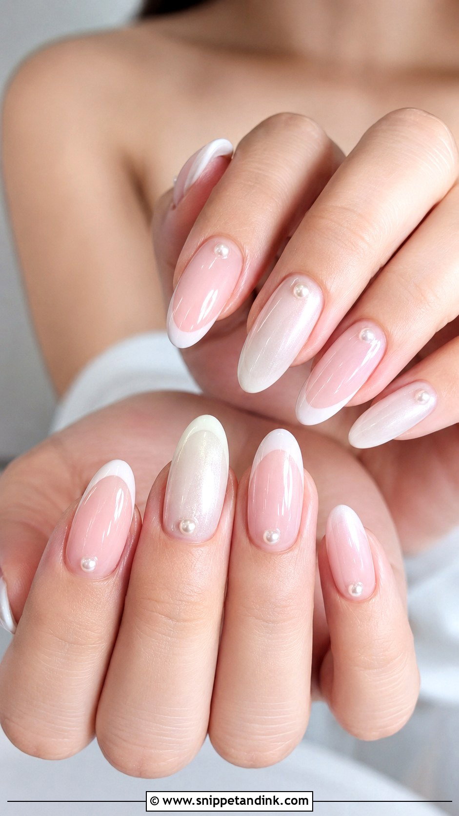 Pink And White Almond Wedding Nails - Snippet and Ink - 20 Pink and White Wedding Nails