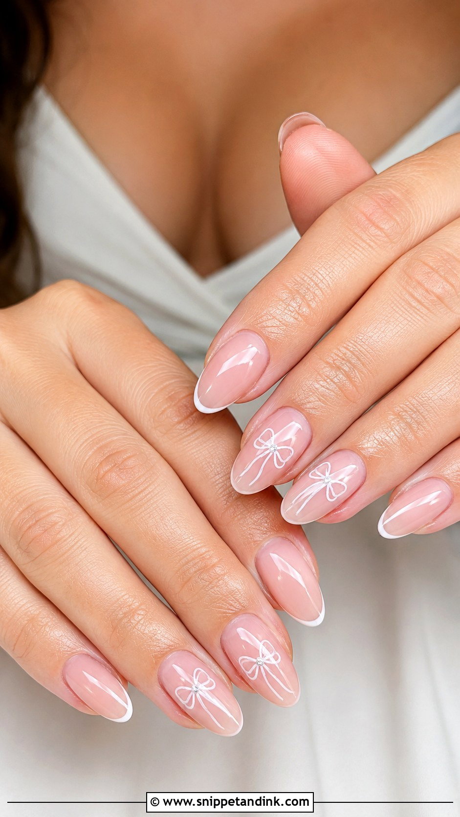 Pink And White Bow Bridal Wedding Nails - Snippet and Ink - 20 Elegant White Pink Bridal Wedding Nails