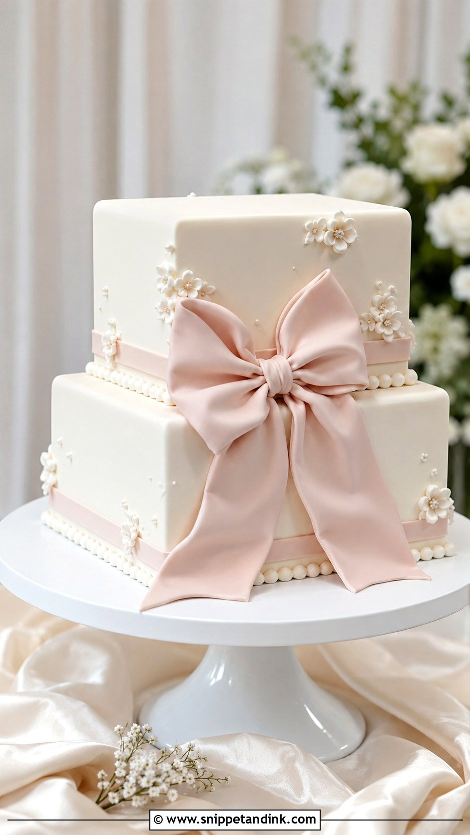 Pink And White Bow Wedding Cake - Snippet and Ink - 20 Pink and White Cake Ideas for Wedding