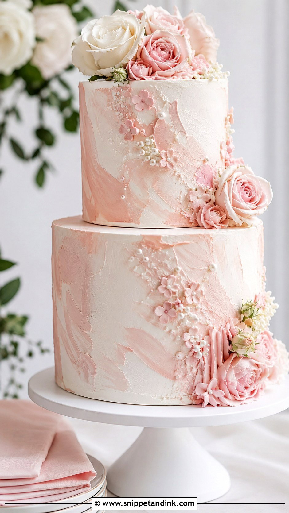 Pink And White Buttercream Wedding Cake - Snippet and Ink - 20 Pink and White Wedding Cakes