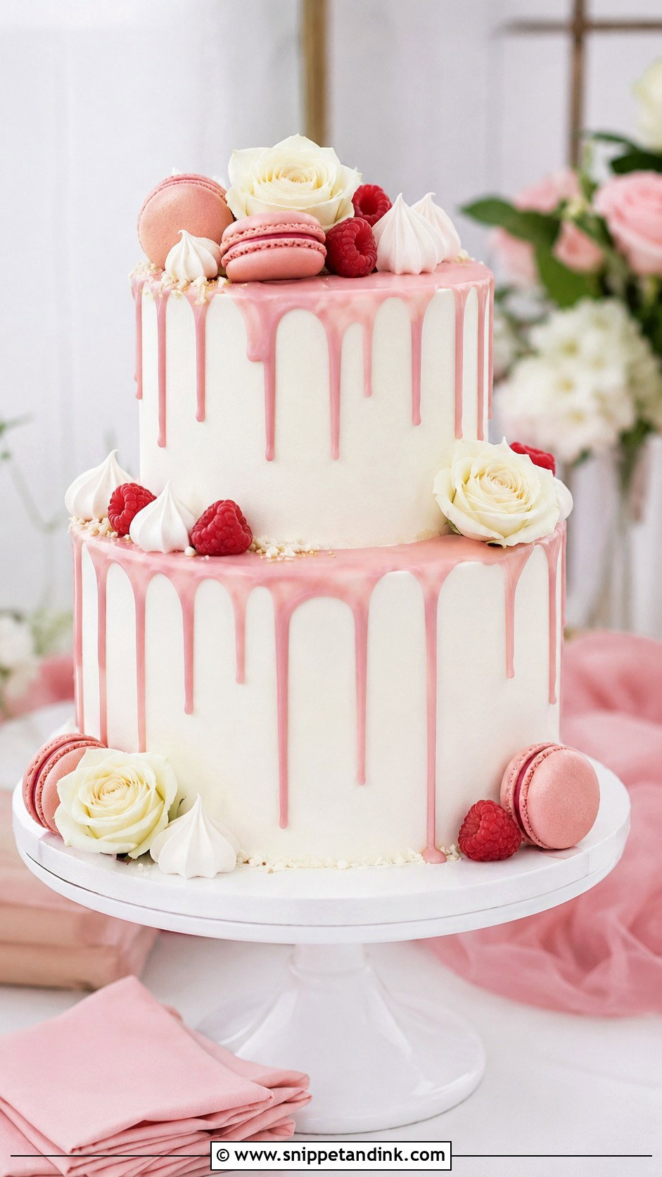 Pink And White Drip Wedding Cake - Snippet and Ink - 20 Pink and White Cake Ideas for Wedding