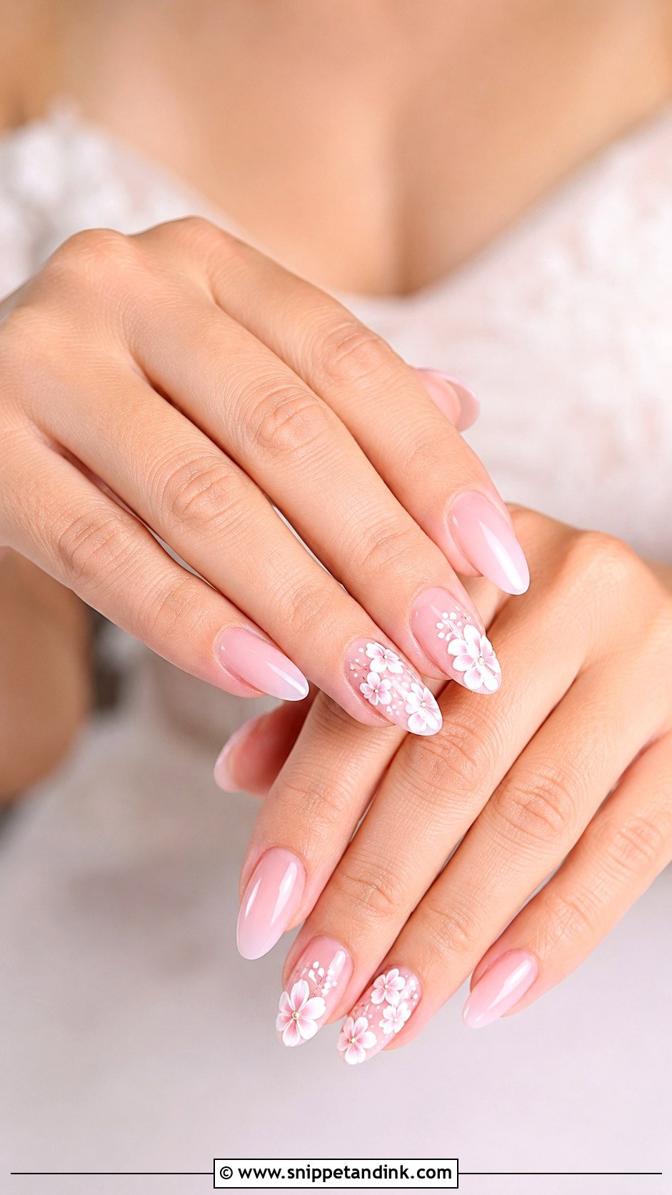 Pink And White Floral Bridal Wedding Nails - Snippet and Ink - 20 Elegant White Pink Bridal Wedding Nails