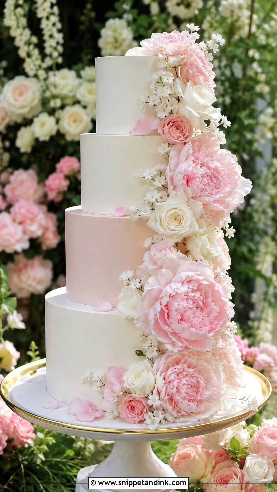 Pink And White Floral Wedding Cake - Snippet and Ink - 20 Pink and White Wedding Cakes