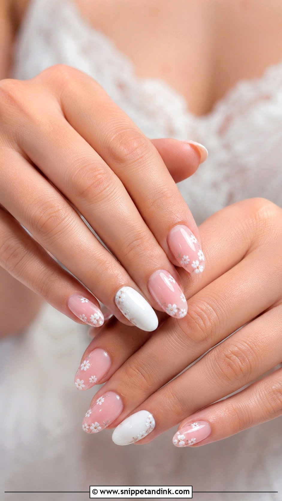 Pink And White Floral Wedding Nails - Snippet and Ink - 20 Pink and White Wedding Nails
