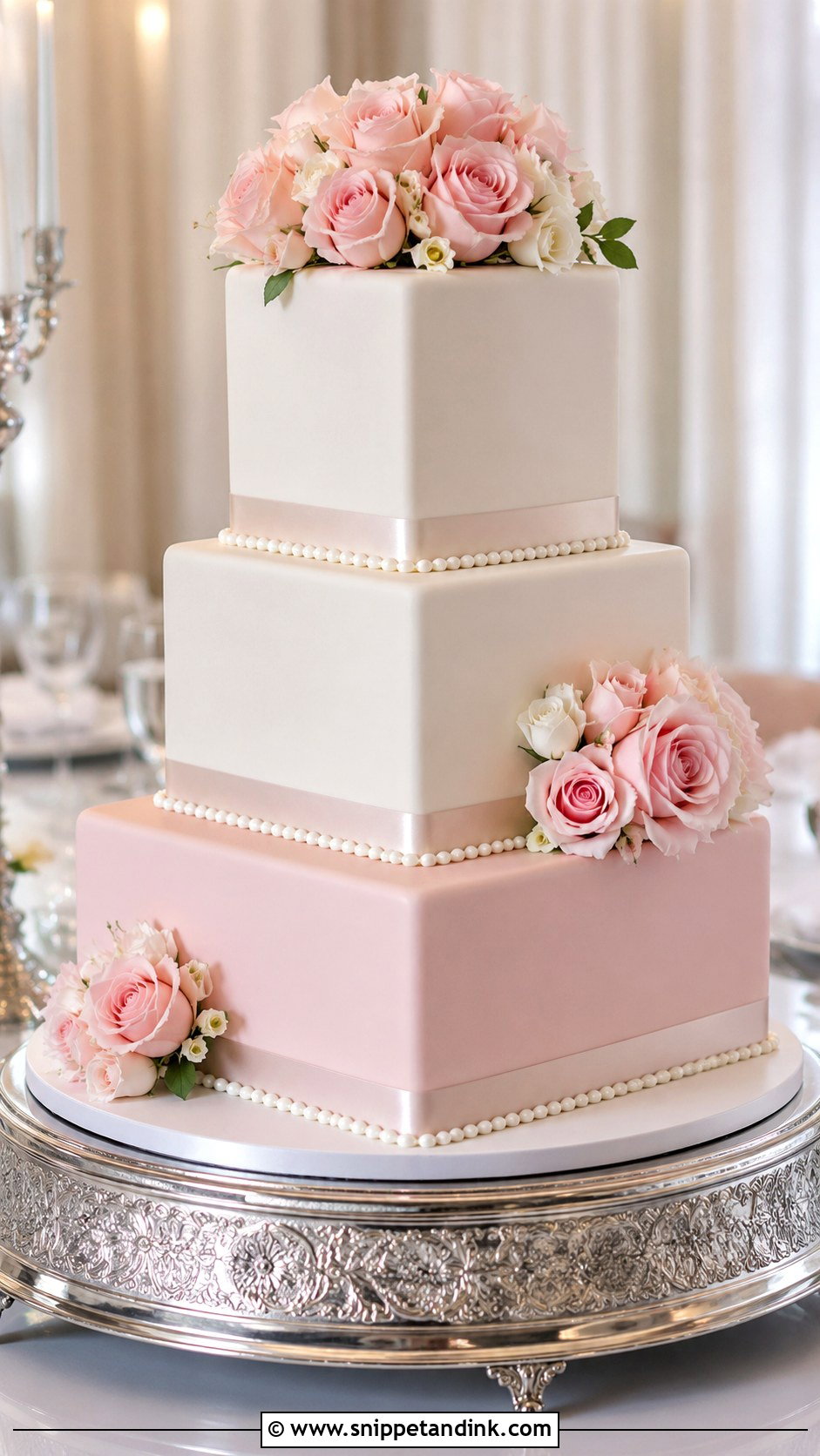 Pink And White Fondant Wedding Cake - Snippet and Ink - 20 Pink and White Wedding Cakes