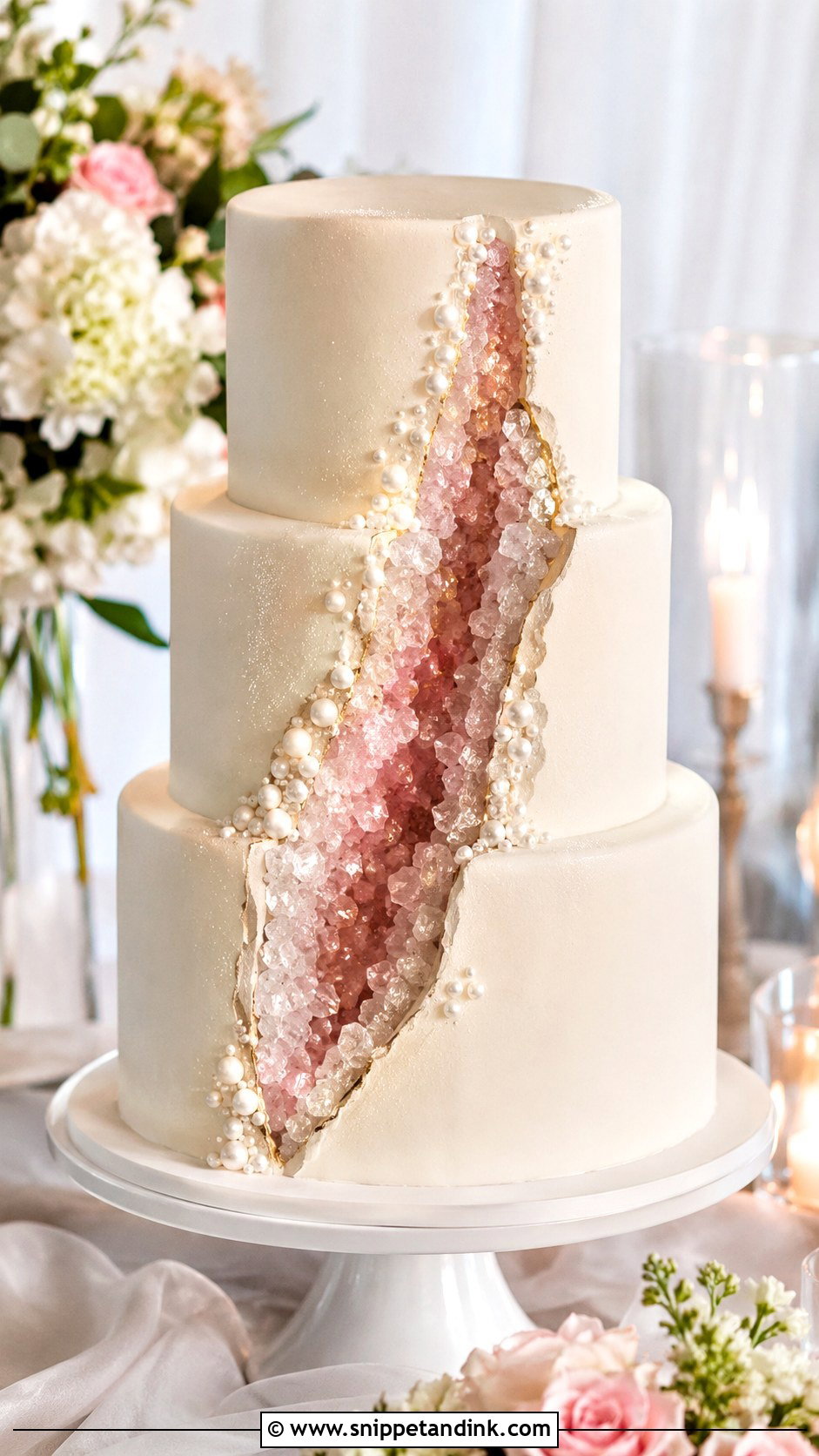 Pink And White Geode Wedding Cake - Snippet and Ink - 20 Pink and White Cake Ideas for Wedding