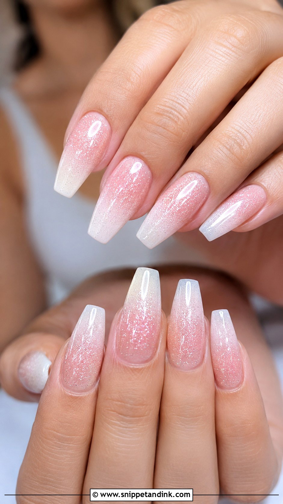 Pink And White Glitter Ombre Bridal Wedding Nails - Snippet and Ink - 20 Elegant White Pink Bridal Wedding Nails
