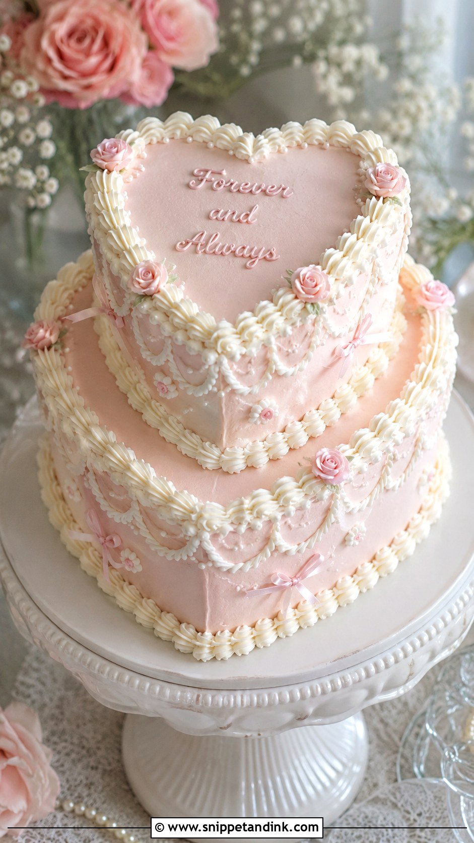Pink And White Heart Wedding Cake - Snippet and Ink - 20 Pink and White Wedding Cakes